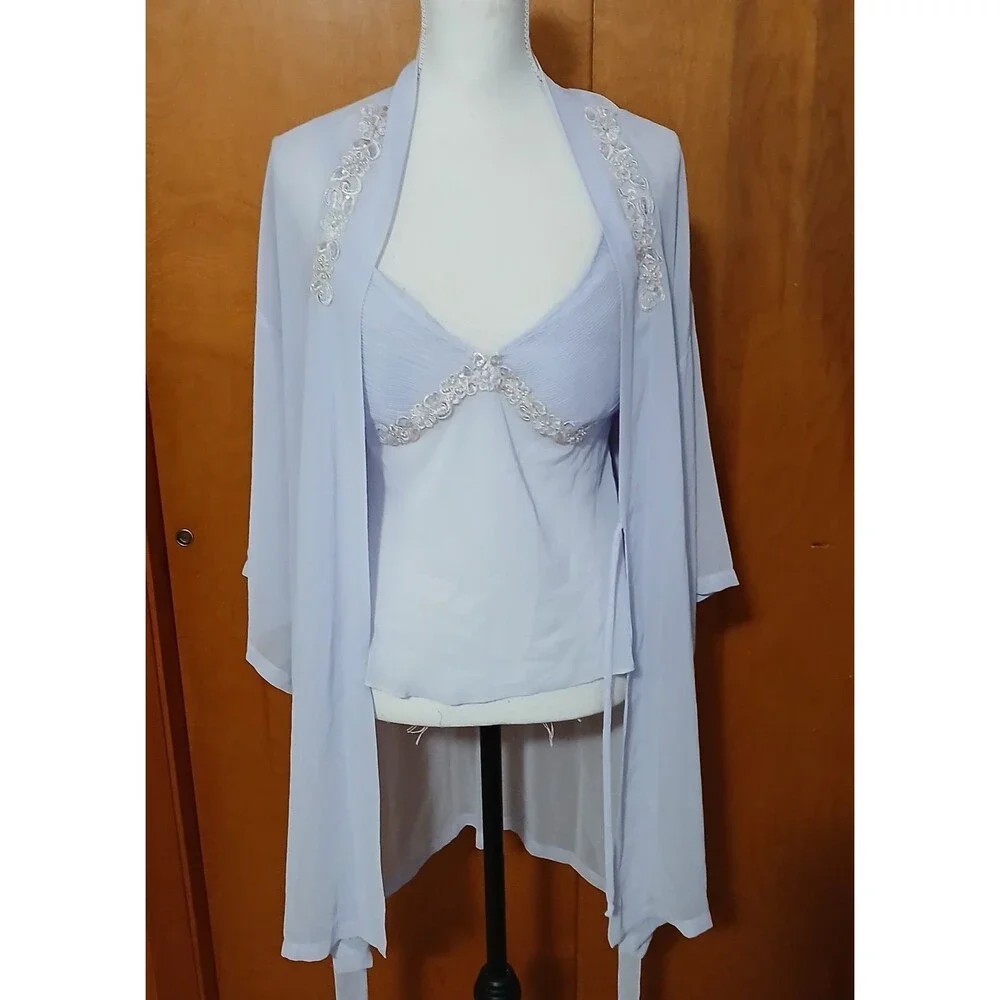 Expressions 2-Piece Lavender Cami Robe Sheer Sequin Collar Nighty Size Medium